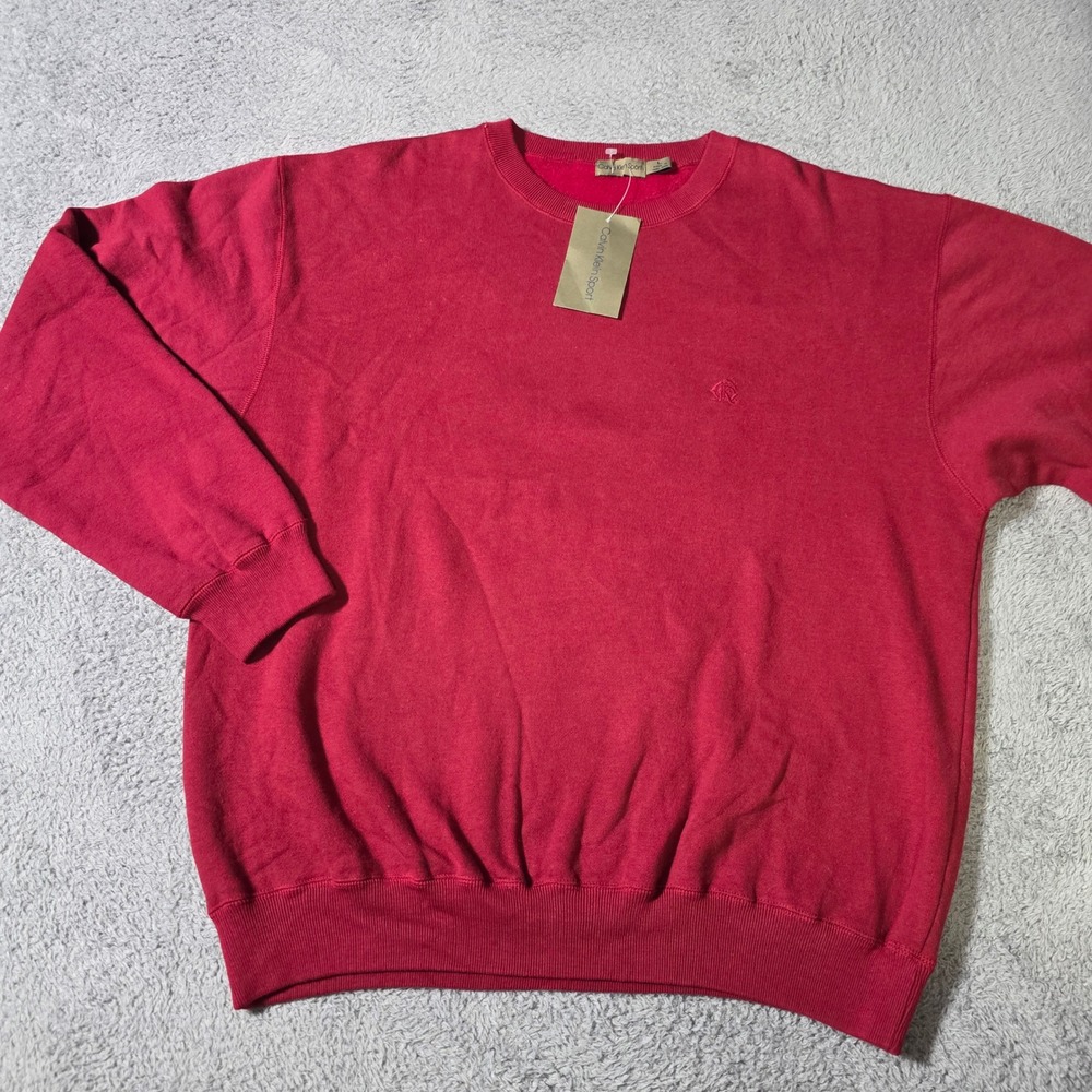Calvin Klein Sport Mens L Sweatshirt Port Red Vintage Crewneck Embroidered Logo‎